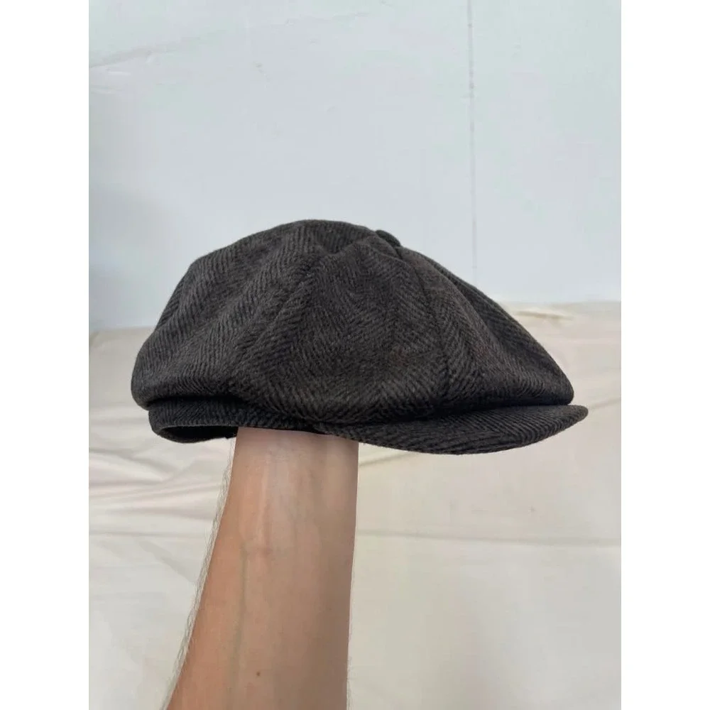 Pan PacSight Kids Newsboy Cap Charcoal Grey Herringbone Wool Blend Hat XXL/XXXL